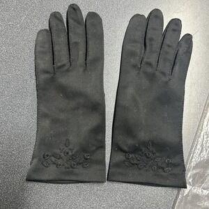 Vintage  ARIS Cotton  Gloves Embroidered Small Black Germany
